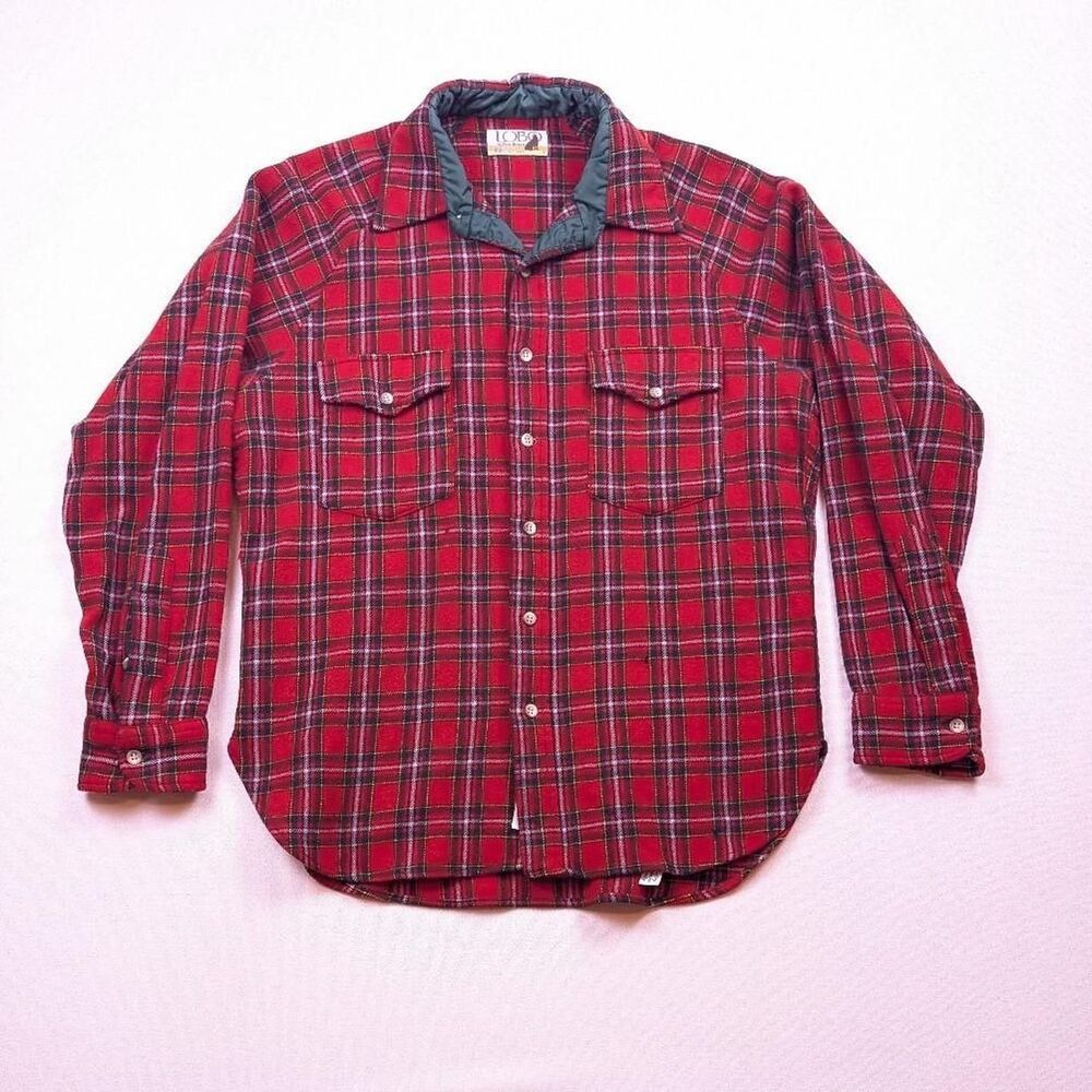 Vintage LOBO by Pendleton Red Plaid Button Up Wool Flannel Size Large